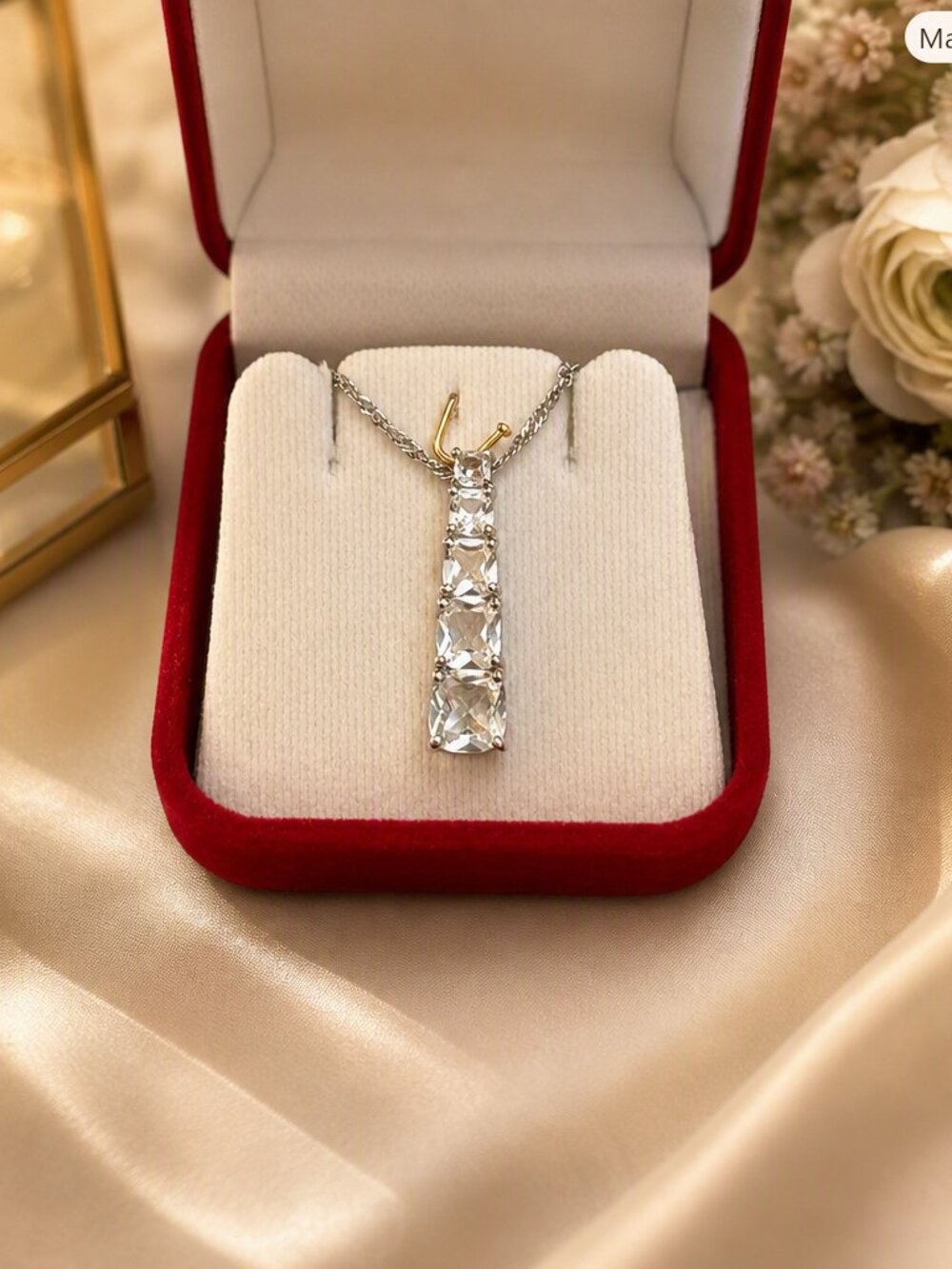 Sterling Silver and Clear Topaz 5 Stone Necklace